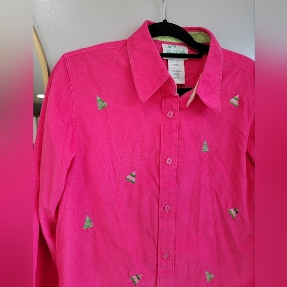 The Quacker Factory NWT QVC pink Small Christmas tree button up women - Picture 9 of 10